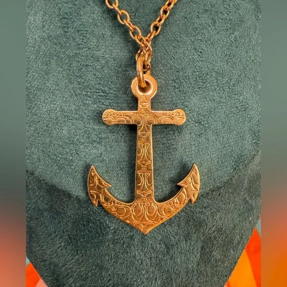 Coach Gold-Tone Anchor Pendant Necklace with Pave Crystals - Picture 4 of 8